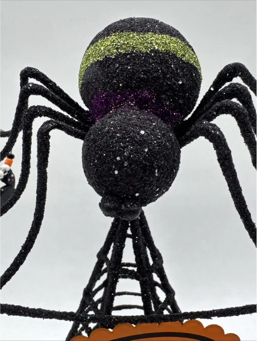 Pier 1 - 11” Halloween Glitter Spider Metal Stand And 8 Glass Wine Charms Party